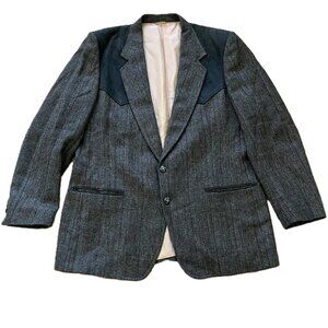 Dallas by Paragon Western Style Blazer Wool Jacket Suede Shoulders Navy/Grey